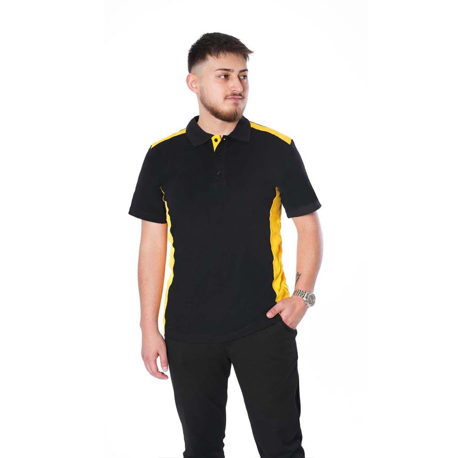 Polo Yaka Yazlık Tişört Çift Renkli Siyah Sarı
