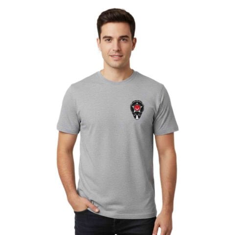 Netto Özel Güvenlik Logolu 0 Yaka Baskılı Gri Tişört