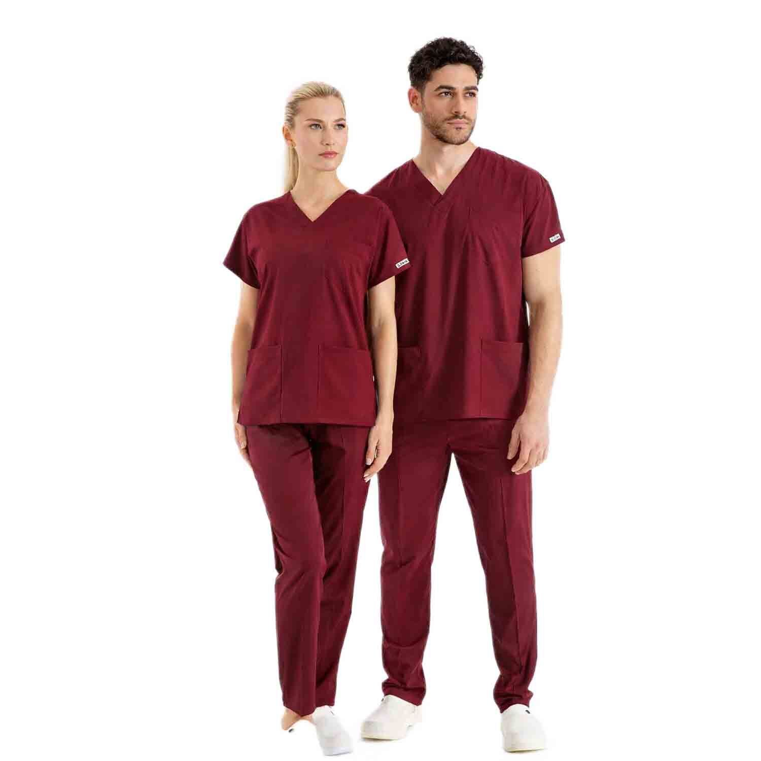 Lacivert Lüx Likralı Unısex Yarasa Kol Hemşire ve Doktor Forması Takımı Scrubs Hastane Üniforması