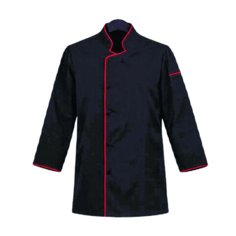 Siyah Aşçı Ceketi Kırmızı Biyeli