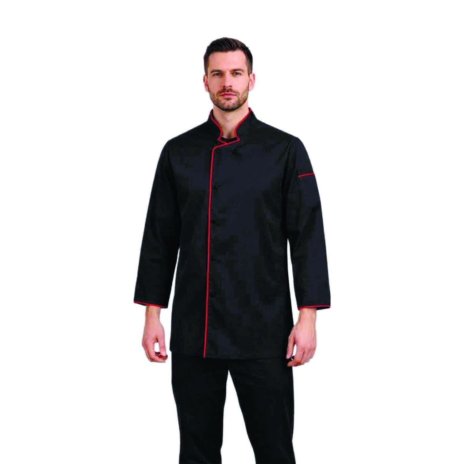 Siyah Aşçı Ceketi Kırmızı Biyeli