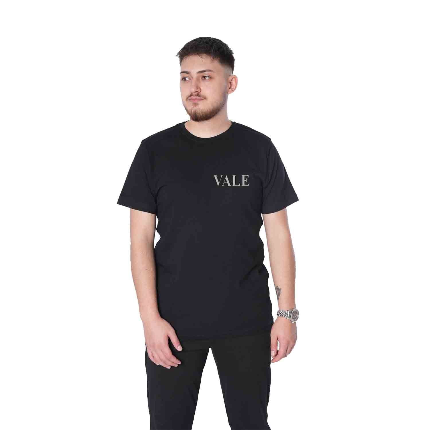 Pamuklu Reflekörlü VALE Tişörtü Logo Reflektör Baskılı Siyah Tişört