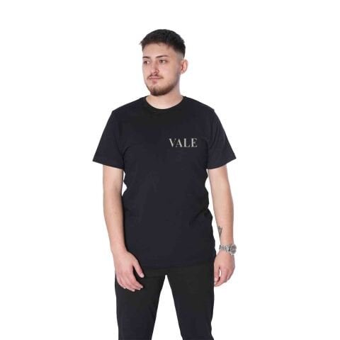 Pamuklu Reflekörlü VALE Tişörtü Logo Reflektör Baskılı Siyah Tişört