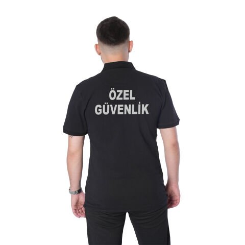 Polo Yaka Özel Güvenlik Tişörtü Logo Baskılı Siyah