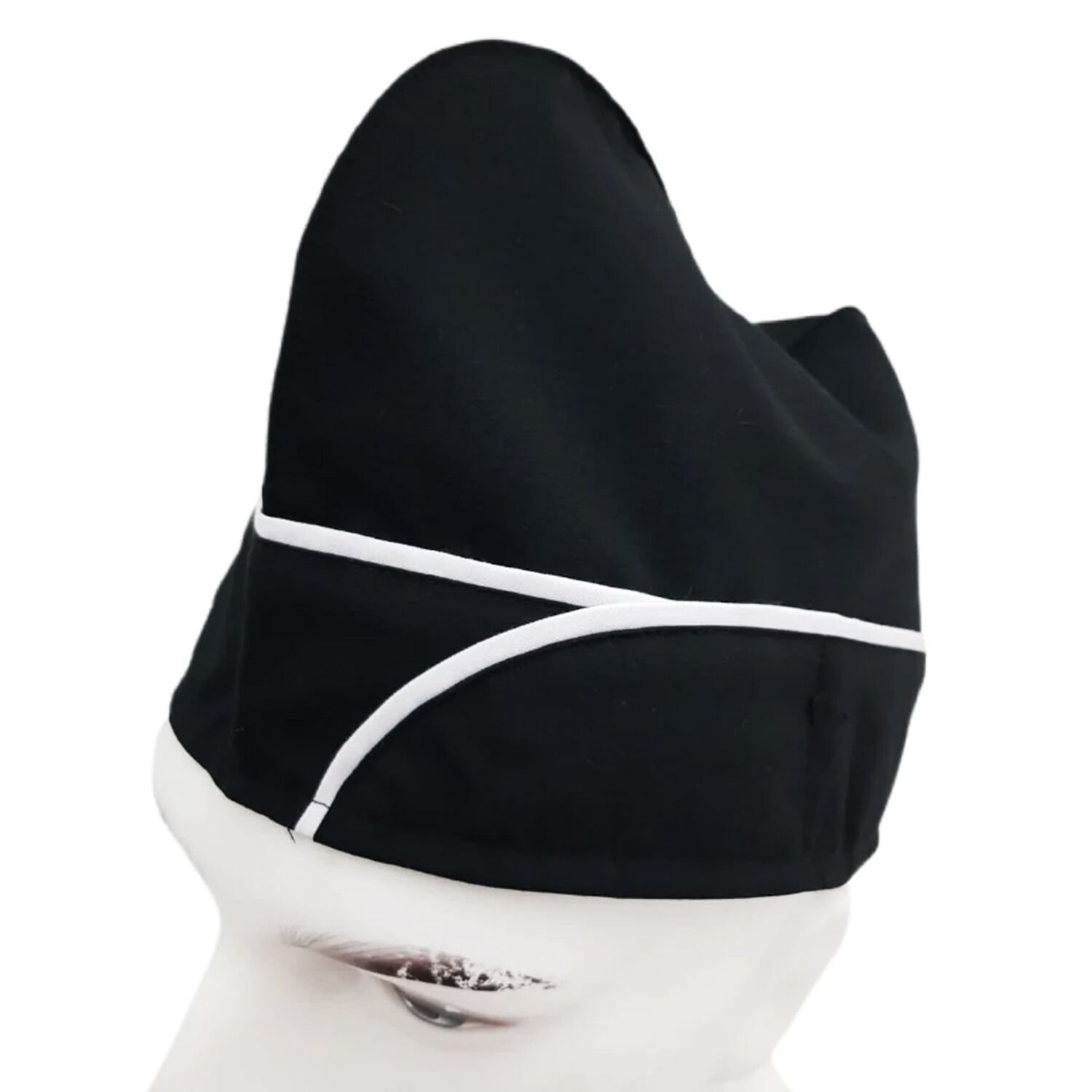 Aşçı Kepi Siyah Renk Beyaz Biyeli