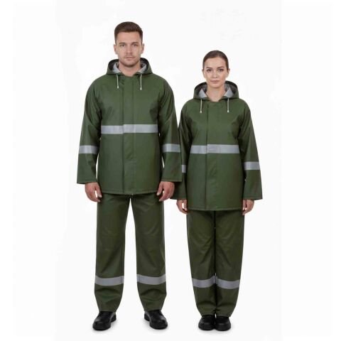 Balıkçı Takım Reflektörlü Yağmurluk Haki Renk
