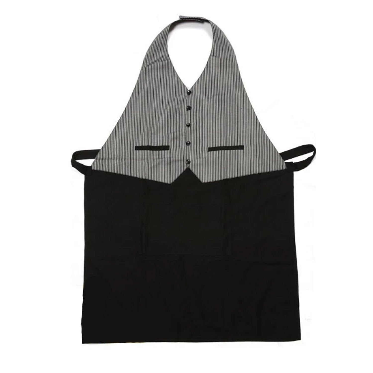 Yelekli Boy Önlük Siyah Renk Çizgi Desen
