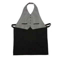 Yelekli Boy Önlük Siyah Renk Çizgi Desen
