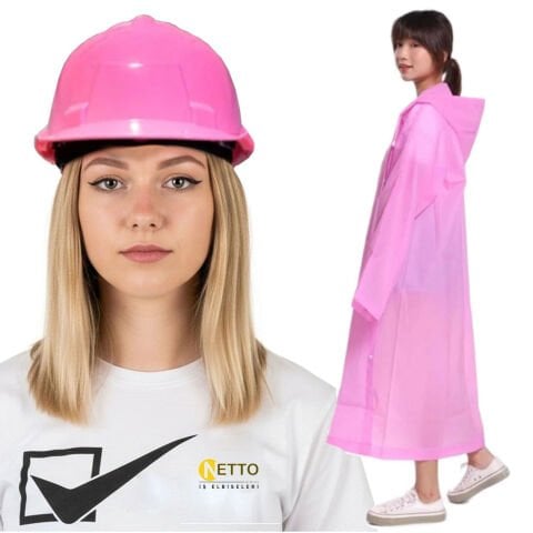 Netto Pembe Yağmurluk ve Baret Seti