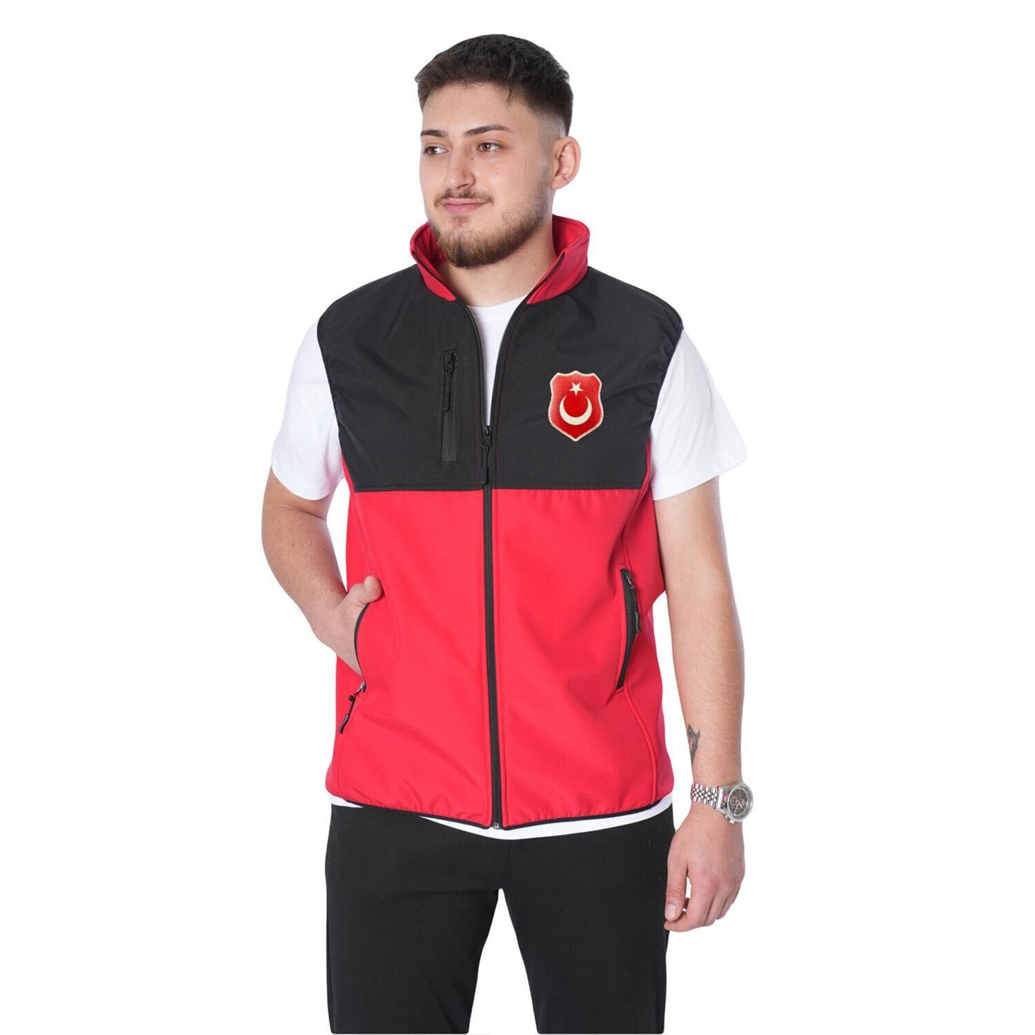 Türk Bayrağı Logolu Yelek Kabartmalı Baskı Softshell Yelek