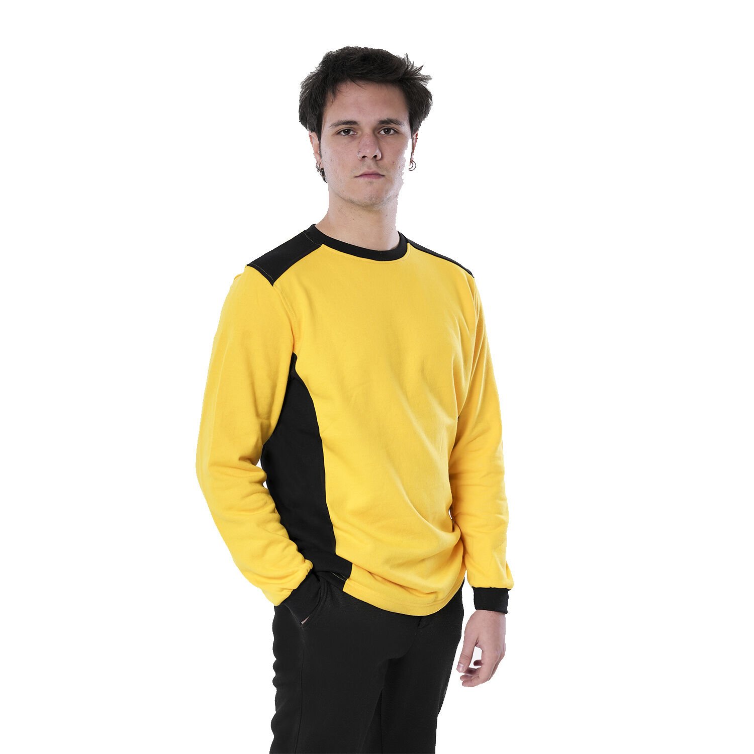 0 Yaka Sweatshirt DuoColor Sarı Siyah