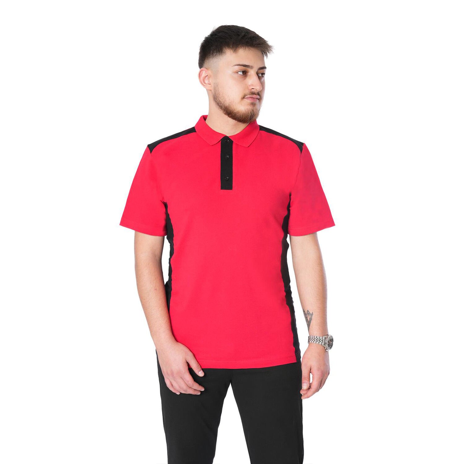 Polo Yaka Yazlık İşçi Tişörtü Çift Renkli Kırmızı