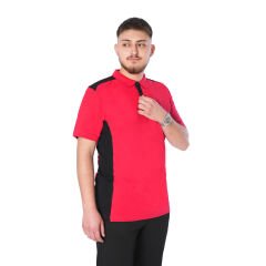 Netto Polo Yaka Yazlık İşçi Tişörtü Çift Renkli Kırmızı