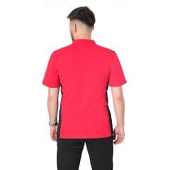 Polo Yaka Yazlık İşçi Tişörtü Çift Renkli Kırmızı