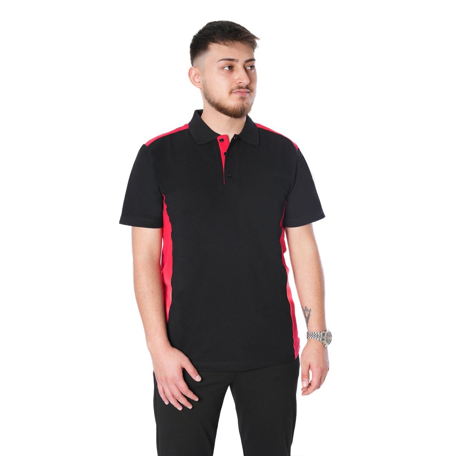 Polo Yaka Yazlık İş Tişörtü Çift Renkli Siyah Kırmızı