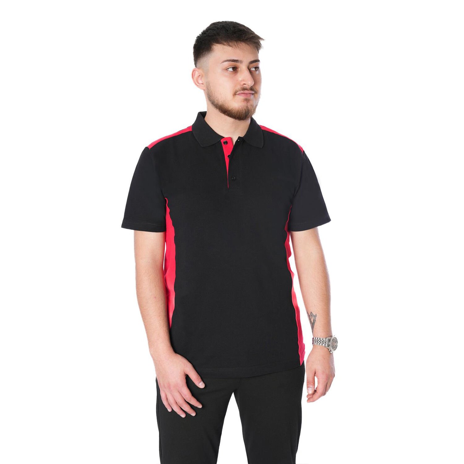 Polo Yaka Tişört DuoColor Siyah Kırmızı